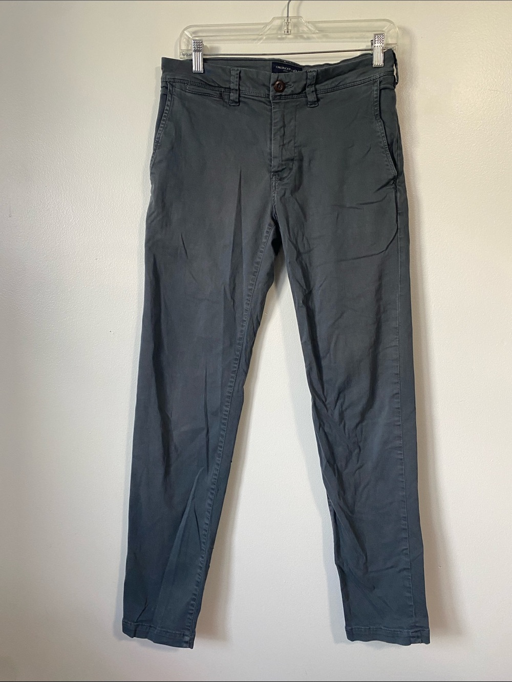 American Eagle AE Flex Slim Straight Lived-In Khaki Pants blue gray sz 28x34 - Picture 2 of 12
